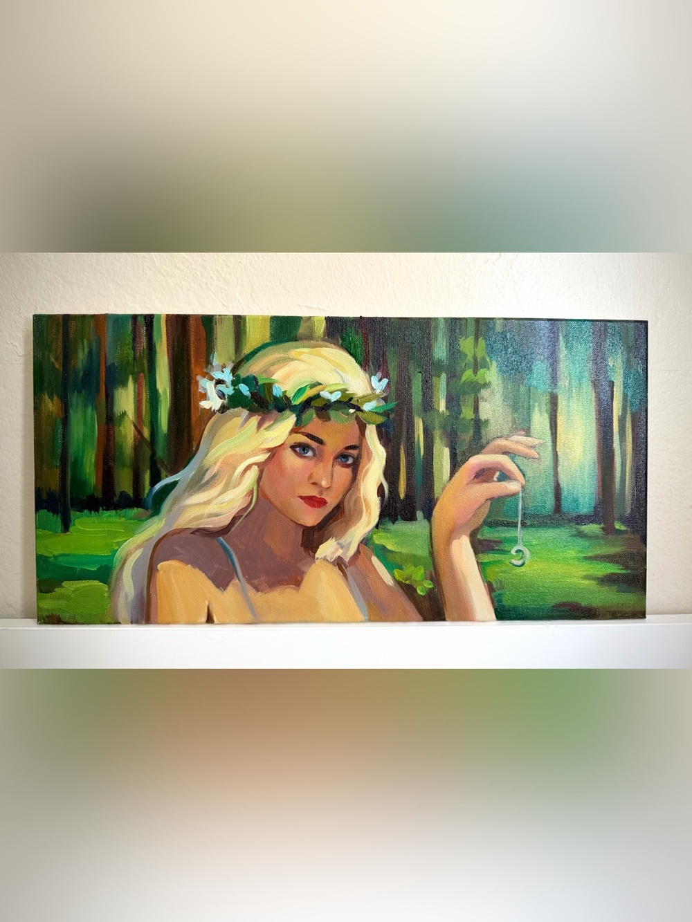 Original Oil Painting Forest Enchantress 10x20 Canvas Fantasy Portrait Wall art